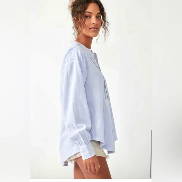 NEW Free People/We the Free Edge Washed Pin Striped Boho Style Shirt - Picture 3 of 6